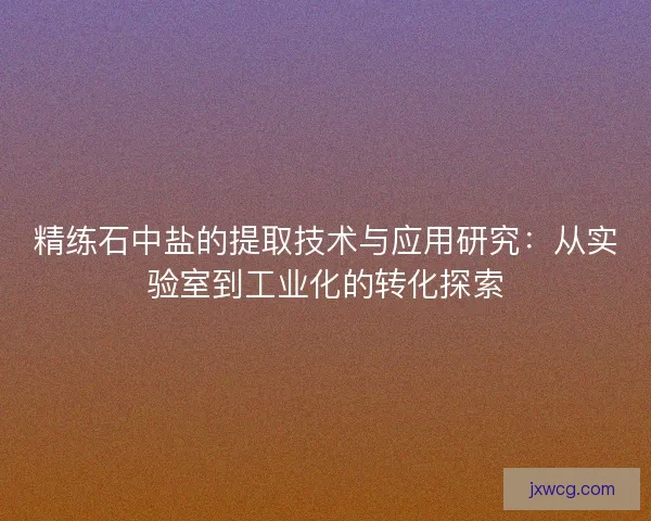 精练石中盐的提取技术与应用研究：从实验室到工业化的转化探索